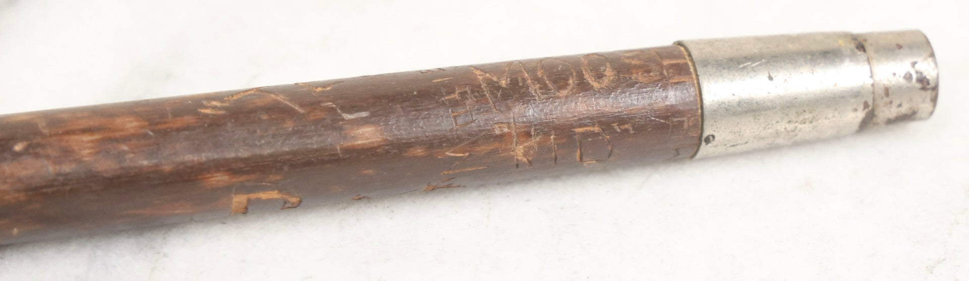 Lot 003 - Vintage Hand-Carved White Mountains, New Hampshire Folk Art Hiking Stick With Double-Sided Old Man Of The Mountain Carved Handle And Decades Of Carved Initials, Names, And Nicknames, 36" L