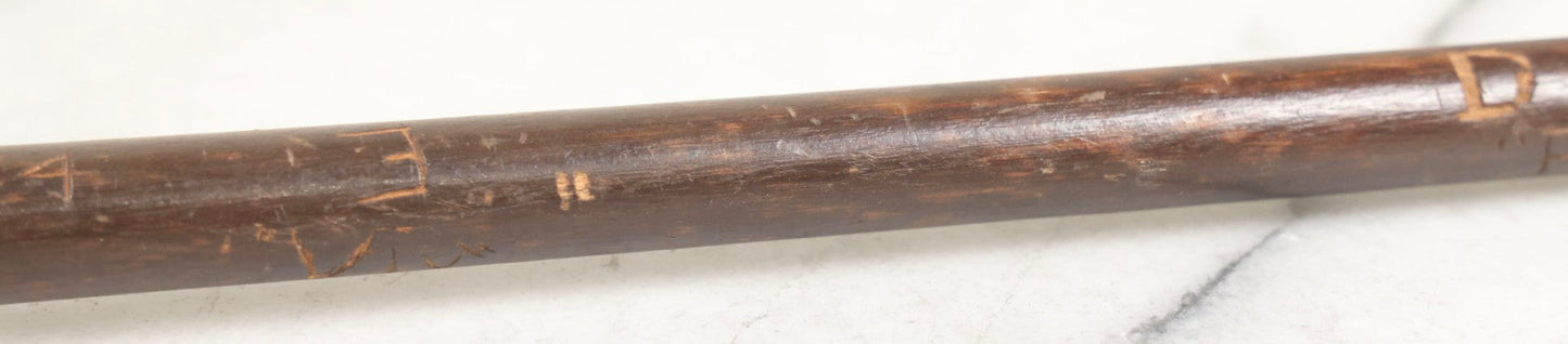 Lot 003 - Vintage Hand-Carved White Mountains, New Hampshire Folk Art Hiking Stick With Double-Sided Old Man Of The Mountain Carved Handle And Decades Of Carved Initials, Names, And Nicknames, 36" L