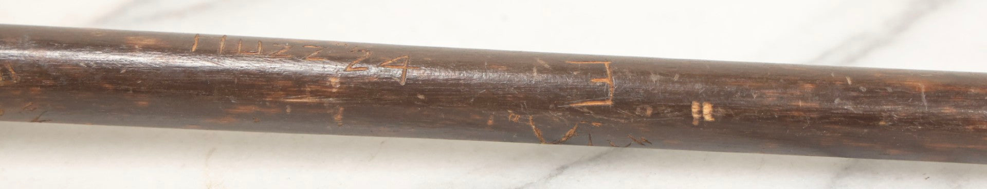 Lot 003 - Vintage Hand-Carved White Mountains, New Hampshire Folk Art Hiking Stick With Double-Sided Old Man Of The Mountain Carved Handle And Decades Of Carved Initials, Names, And Nicknames, 36" L