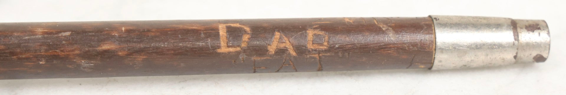 Lot 003 - Vintage Hand-Carved White Mountains, New Hampshire Folk Art Hiking Stick With Double-Sided Old Man Of The Mountain Carved Handle And Decades Of Carved Initials, Names, And Nicknames, 36" L