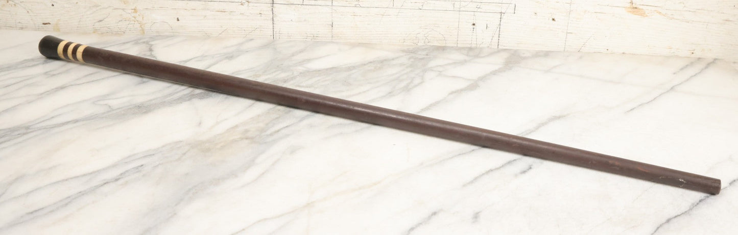 Lot 004 - Antique Cane With Sterling Silver Medallion Dated July 20th, 1901 And Monogrammed "P.M.C." Mounted On Horn Grip With Banded Bone And Wood Shaft, 33-1/2" L