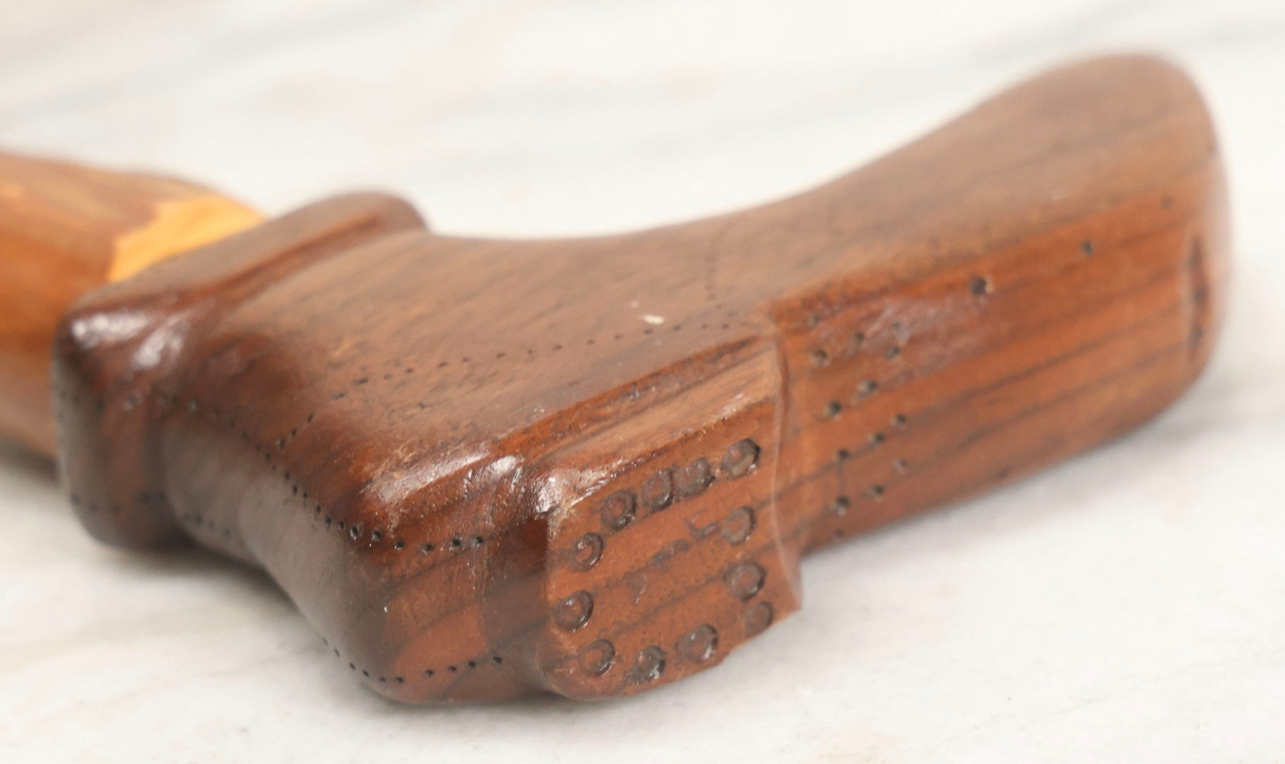 Lot 005 - Vintage Folk Art Cane With Carved Boot Handle And Natural Debarked Wood Shaft, 35-1/8" L