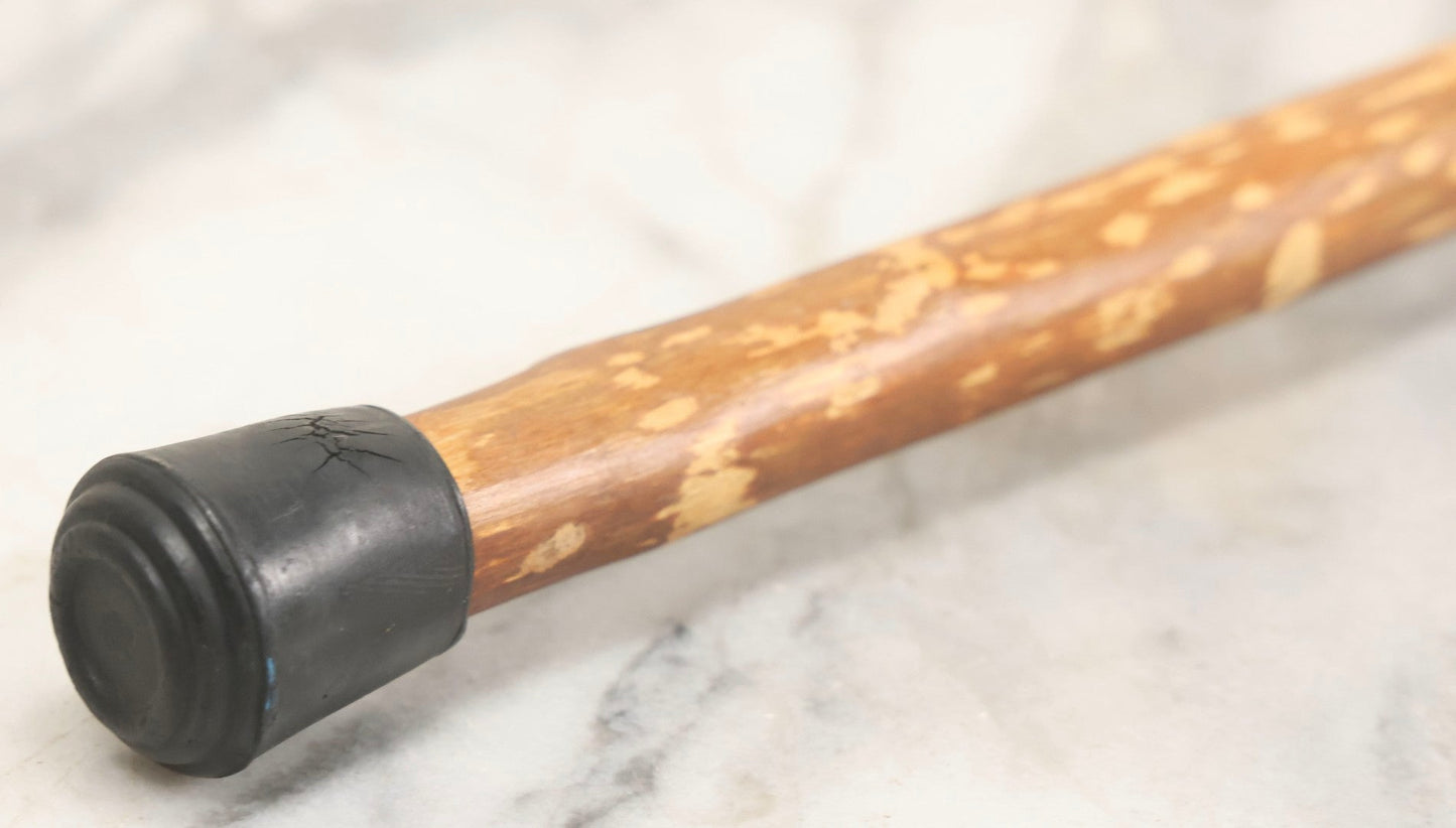 Lot 005 - Vintage Folk Art Cane With Carved Boot Handle And Natural Debarked Wood Shaft, 35-1/8" L