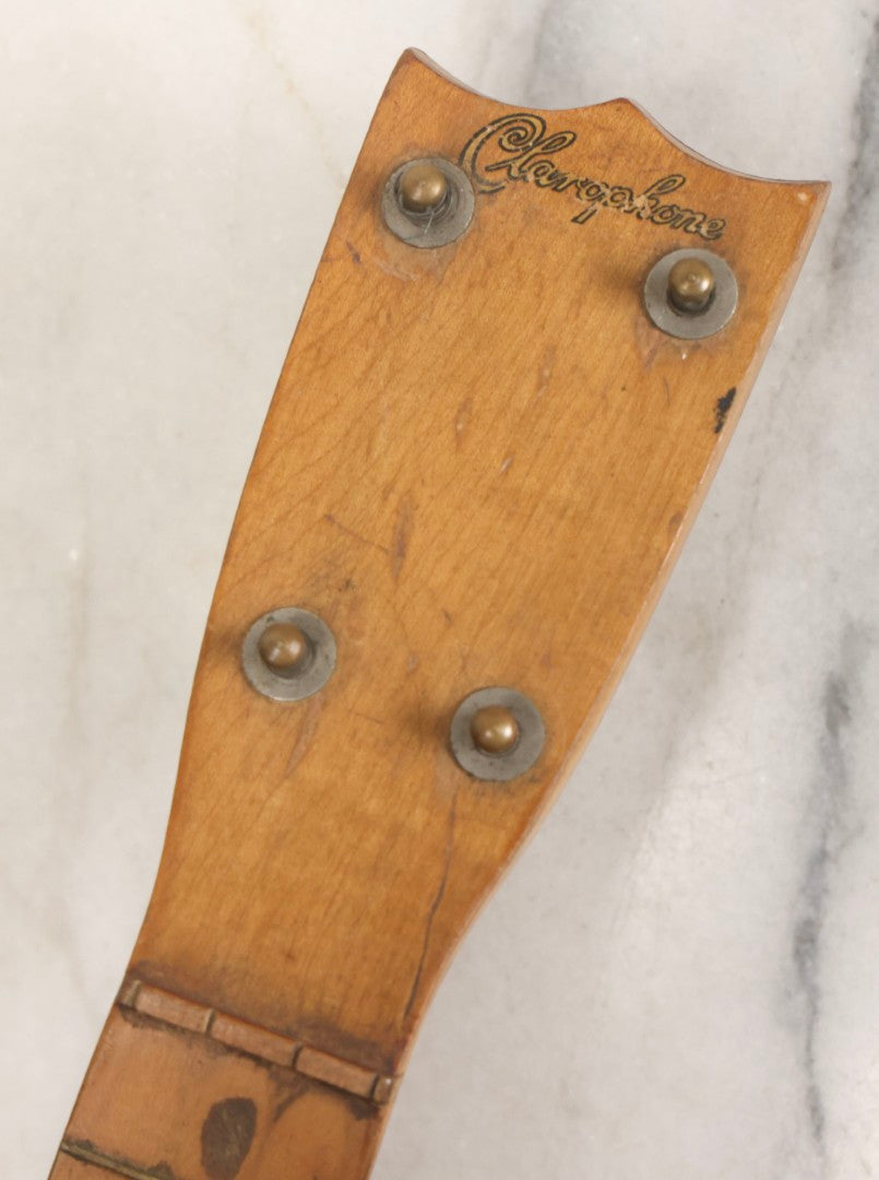 Lot 006 - Vintage Gretsch Clarophone Banjo Ukulele Banjolele With Folk Art Drawing On Head Of Cartoon Man Playing Instrument, Includes Canvas Carrying Bag, Circa 1930s