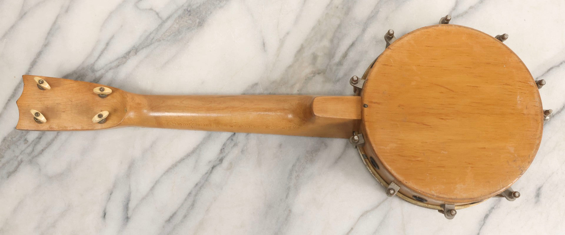 Lot 006 - Vintage Gretsch Clarophone Banjo Ukulele Banjolele With Folk Art Drawing On Head Of Cartoon Man Playing Instrument, Includes Canvas Carrying Bag, Circa 1930s