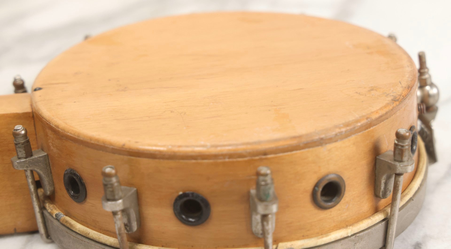 Lot 006 - Vintage Gretsch Clarophone Banjo Ukulele Banjolele With Folk Art Drawing On Head Of Cartoon Man Playing Instrument, Includes Canvas Carrying Bag, Circa 1930s