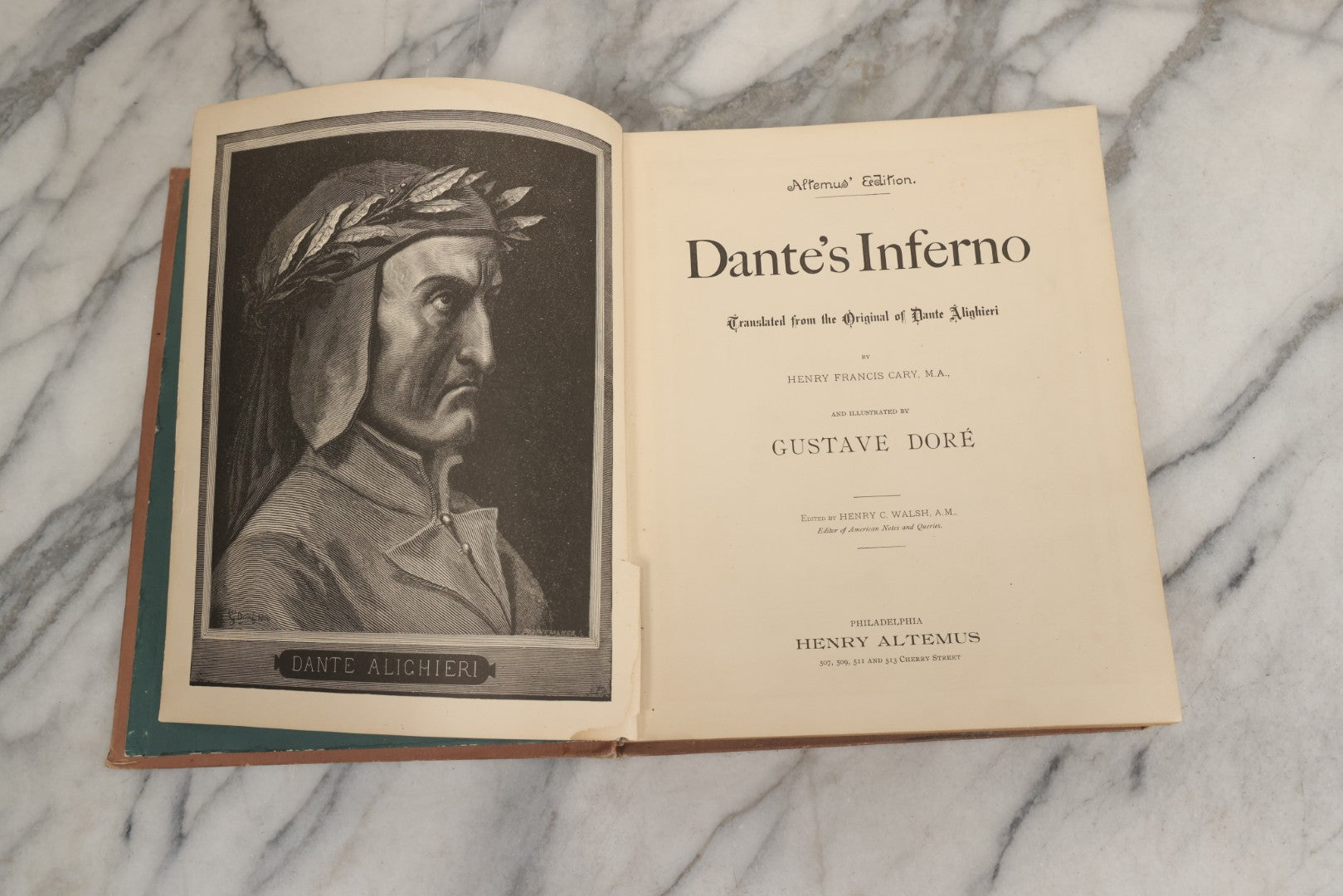 Lot 007 - "Dante's Inferno" Antique Illustrated Verse Book Translated From The Original Of Dante Alighieri, Illustrated By Gustave Doré, Published By Henry Altemus, Philadelphia, Pennsylvania, Circa 1888, Note Red Marks Throughout