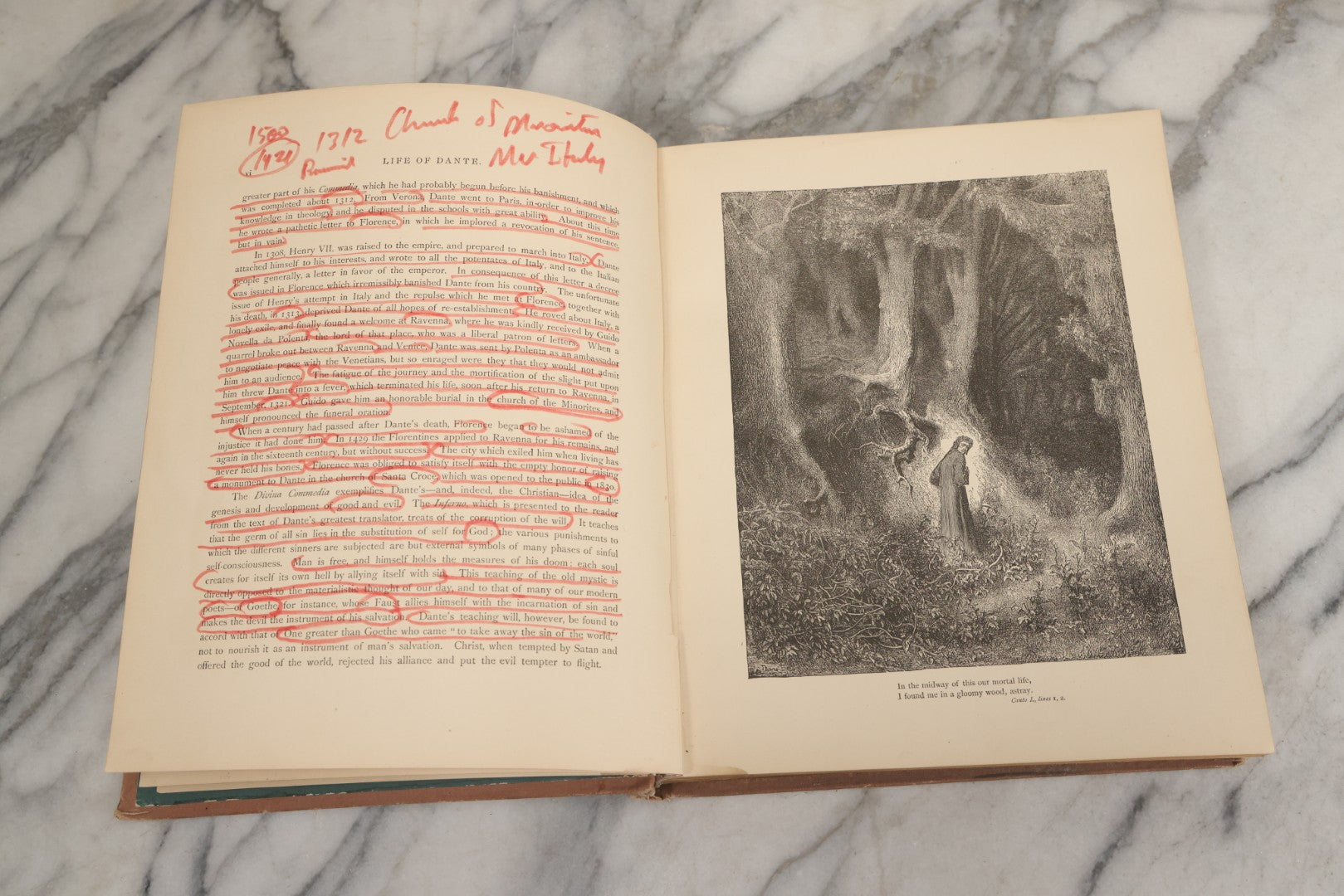 Lot 007 - "Dante's Inferno" Antique Illustrated Verse Book Translated From The Original Of Dante Alighieri, Illustrated By Gustave Doré, Published By Henry Altemus, Philadelphia, Pennsylvania, Circa 1888, Note Red Marks Throughout