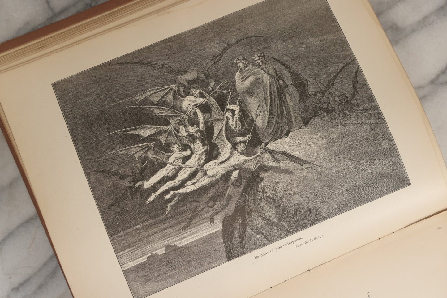 Lot 007 - "Dante's Inferno" Antique Illustrated Verse Book Translated From The Original Of Dante Alighieri, Illustrated By Gustave Doré, Published By Henry Altemus, Philadelphia, Pennsylvania, Circa 1888, Note Red Marks Throughout