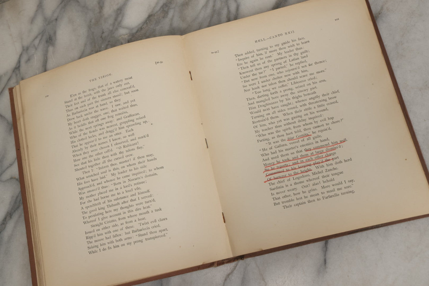 Lot 007 - "Dante's Inferno" Antique Illustrated Verse Book Translated From The Original Of Dante Alighieri, Illustrated By Gustave Doré, Published By Henry Altemus, Philadelphia, Pennsylvania, Circa 1888, Note Red Marks Throughout
