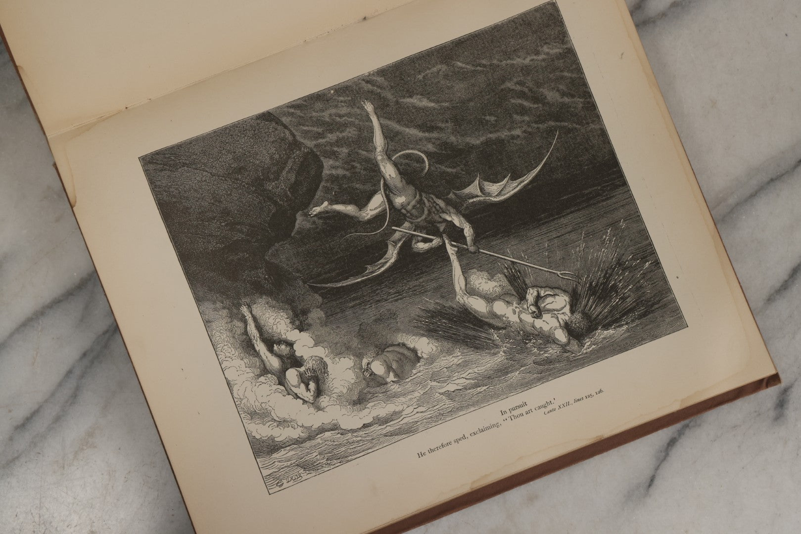 Lot 007 - "Dante's Inferno" Antique Illustrated Verse Book Translated From The Original Of Dante Alighieri, Illustrated By Gustave Doré, Published By Henry Altemus, Philadelphia, Pennsylvania, Circa 1888, Note Red Marks Throughout