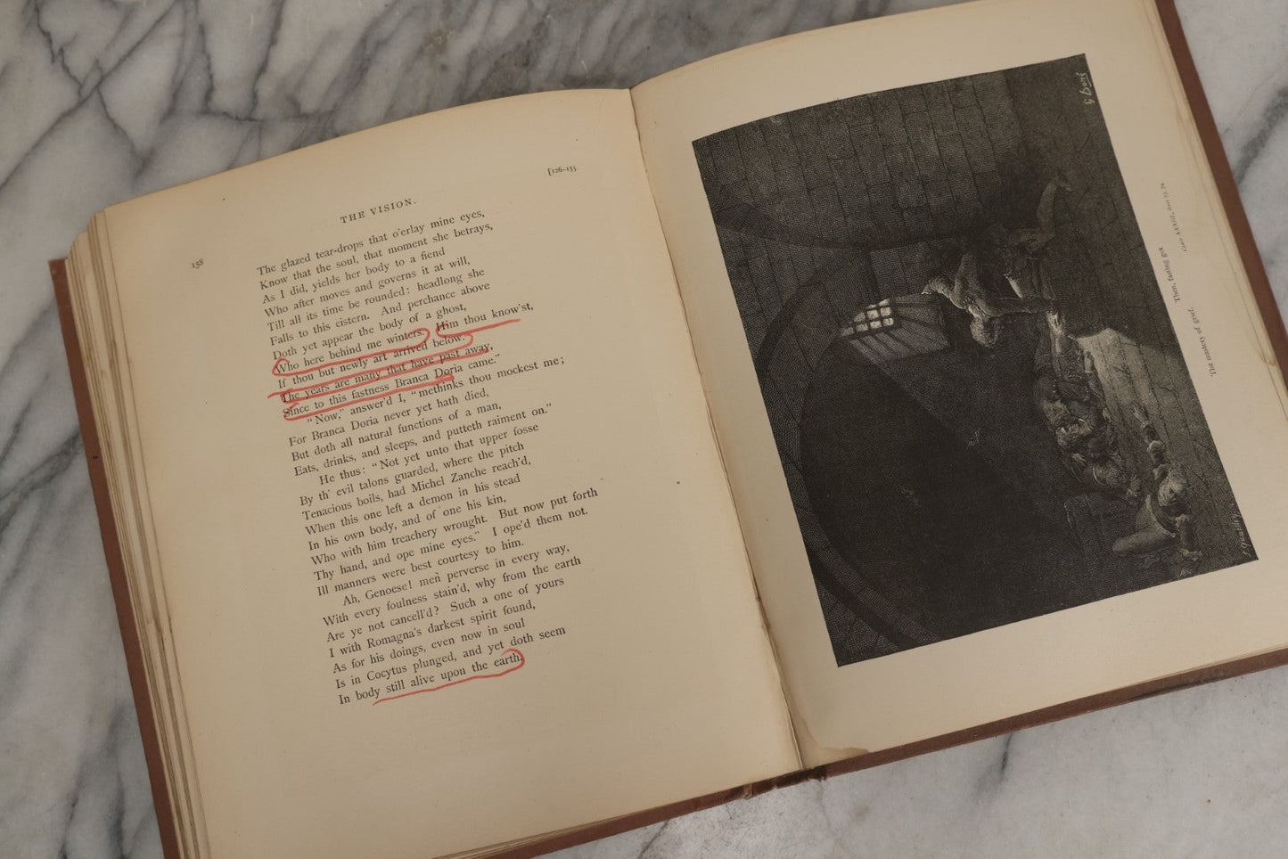 Lot 007 - "Dante's Inferno" Antique Illustrated Verse Book Translated From The Original Of Dante Alighieri, Illustrated By Gustave Doré, Published By Henry Altemus, Philadelphia, Pennsylvania, Circa 1888, Note Red Marks Throughout