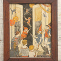 Lot 009 - Vintage Pencil And Watercolor Halloween Artwork Of Children At Window With Flying Witch And Elf Characters, Signed, Framed, 5-5/8" x 7"