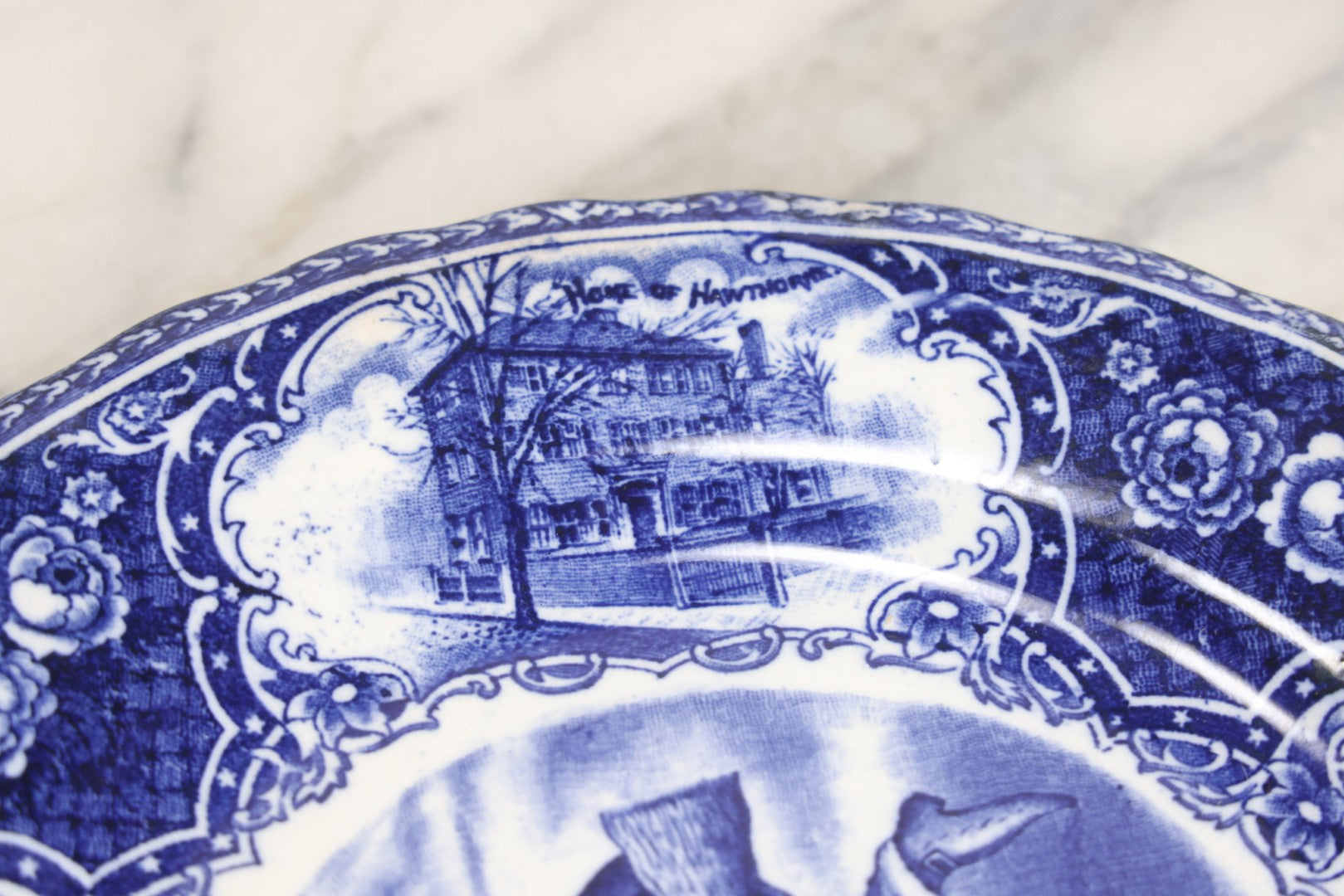 Lot 010 - Vintage Salem Plate With Views Of Salem, Massachusetts And Salem Witch Illustration, Stamped England, Note Hairline Cracks From Underside, 9" Diameter