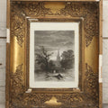 Lot 013 - Antique Engraving “The Husband's Grave” By John Sartain After Thomas Creswick, Circa 1855, In Worn Gilded Gesso Frame, 11-5/8" x 13-5/8"