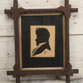 Lot 014 - Antique Hand-Cut And Hand-Painted Black Silk And Paper Silhouette Of Man In Profile With Cravat, Signed K.F. Lockwood, In Antique Wood Frame With Corner Ornaments, Circa 1850, 13-1/4" x 15-1/4"