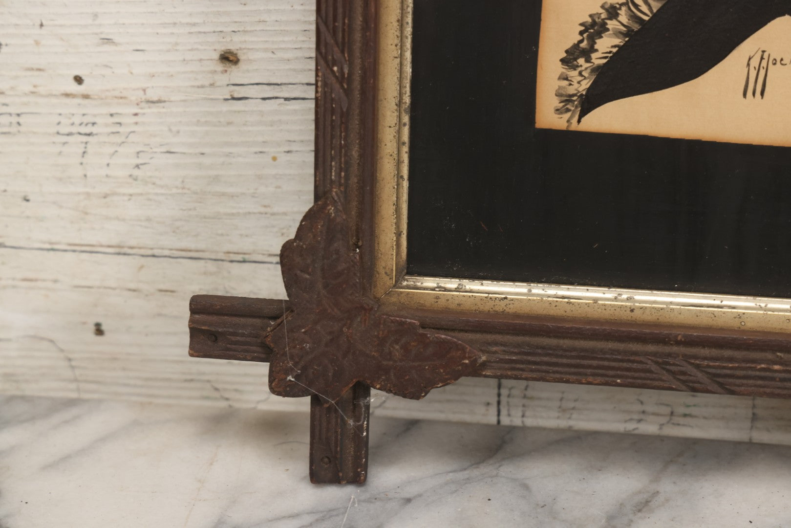 Lot 014 - Antique Hand-Cut And Hand-Painted Black Silk And Paper Silhouette Of Man In Profile With Cravat, Signed K.F. Lockwood, In Antique Wood Frame With Corner Ornaments, Circa 1850