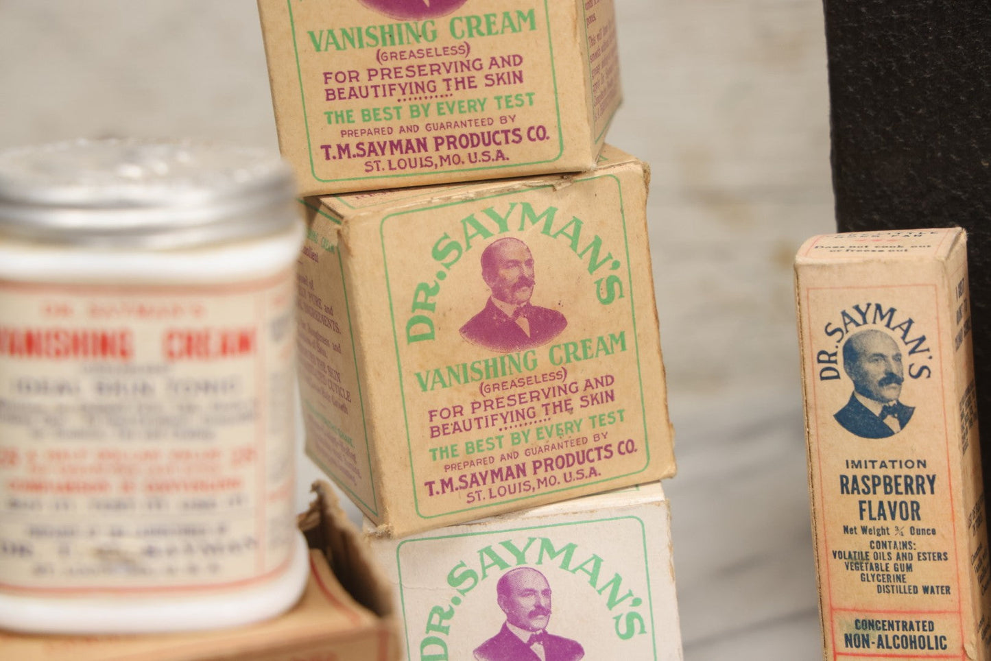 Lot 016 - Antique Traveling Salesman's Patent Medicine Case With Extensive Contents From T.M. Sayman Products Co., St. Louis, Missouri — Nos Vanishing Creams, Flavoring Extracts, Remedies, Ephemera & Sales Ledger