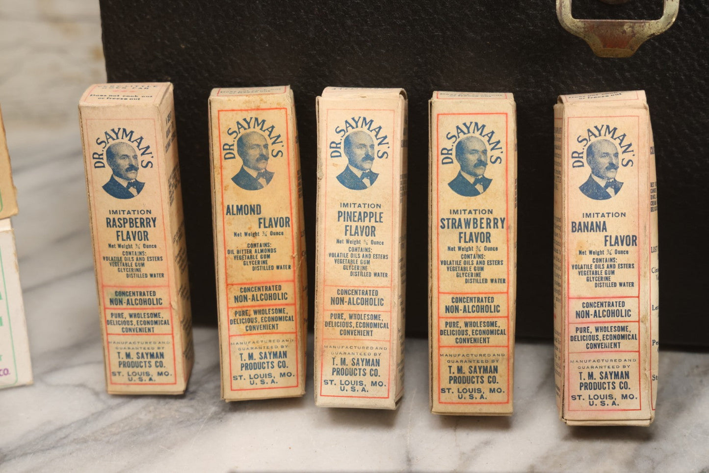 Lot 016 - Antique Traveling Salesman's Patent Medicine Case With Extensive Contents From T.M. Sayman Products Co., St. Louis, Missouri — Nos Vanishing Creams, Flavoring Extracts, Remedies, Ephemera & Sales Ledger