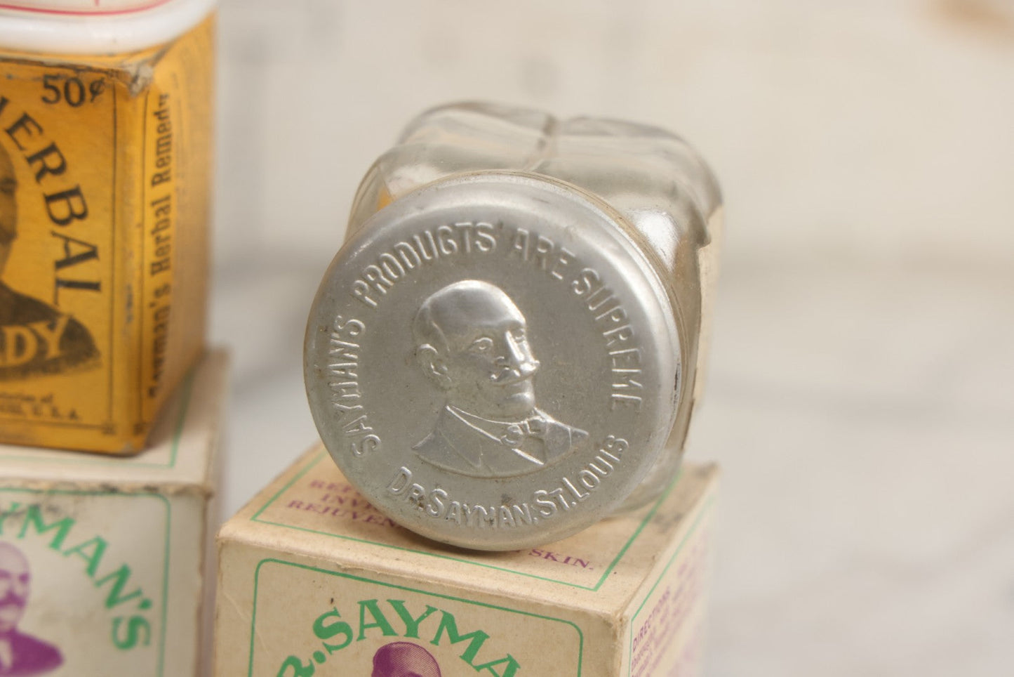 Lot 016 - Antique Traveling Salesman's Patent Medicine Case With Extensive Contents From T.M. Sayman Products Co., St. Louis, Missouri — Nos Vanishing Creams, Flavoring Extracts, Remedies, Ephemera & Sales Ledger