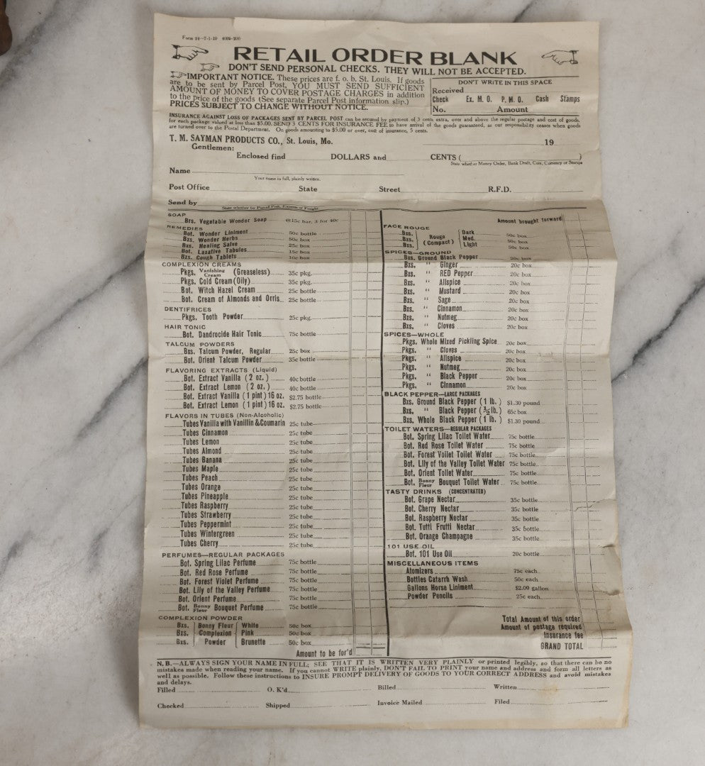Lot 016 - Antique Traveling Salesman's Patent Medicine Case With Extensive Contents From T.M. Sayman Products Co., St. Louis, Missouri — Nos Vanishing Creams, Flavoring Extracts, Remedies, Ephemera & Sales Ledger
