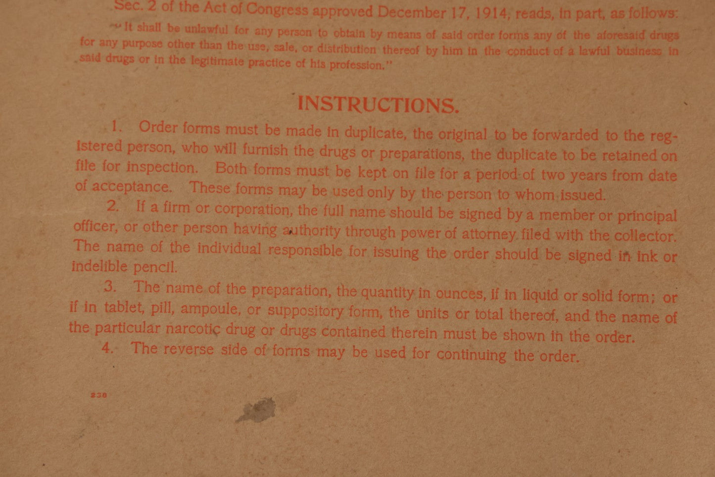Lot 018 - Antique U.S. Internal Revenue “Order Forms For Opium, Etc.” Booklet, Unused Originals And Duplicates, Colchester, Connecticut, Early 20th Century