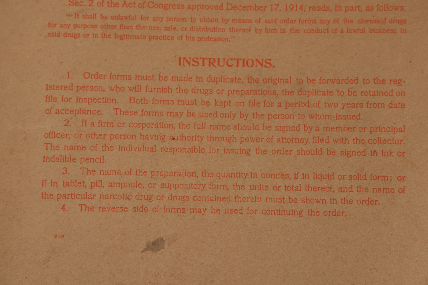 Lot 018 - Antique U.S. Internal Revenue “Order Forms For Opium, Etc.” Booklet, Unused Originals And Duplicates, Colchester, Connecticut, Early 20th Century