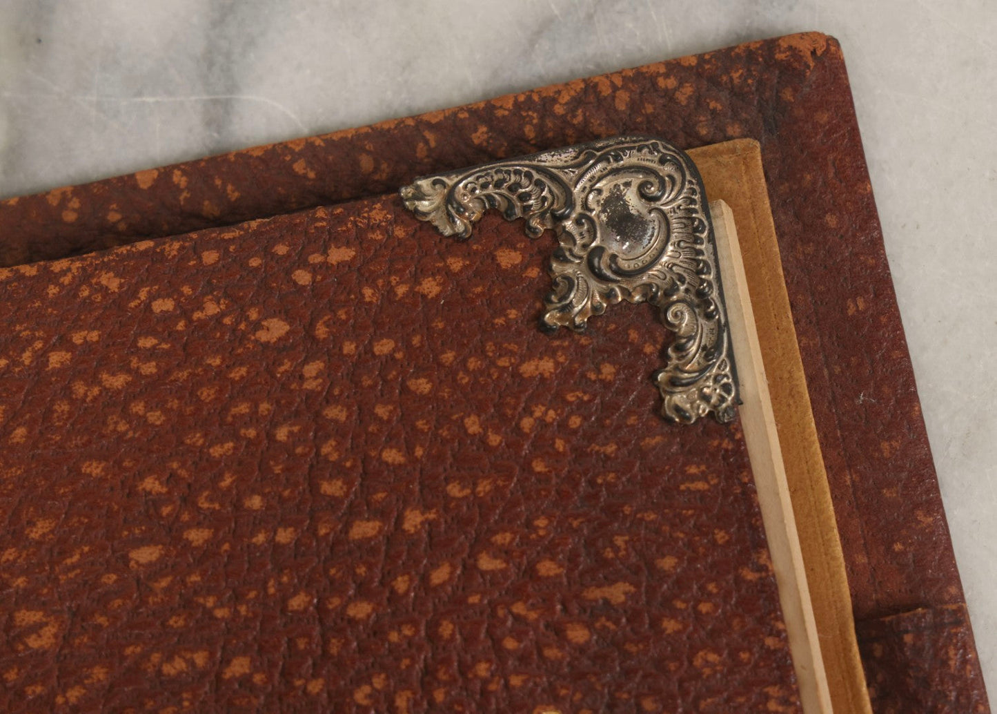 Lot 019 - Antique Leather-Covered Prescription Pad Belonging To Charles A. Carlton, M.D., Salem, Massachusetts, With Decorative Sterling Silver Corners And Unused Prescription Paper
