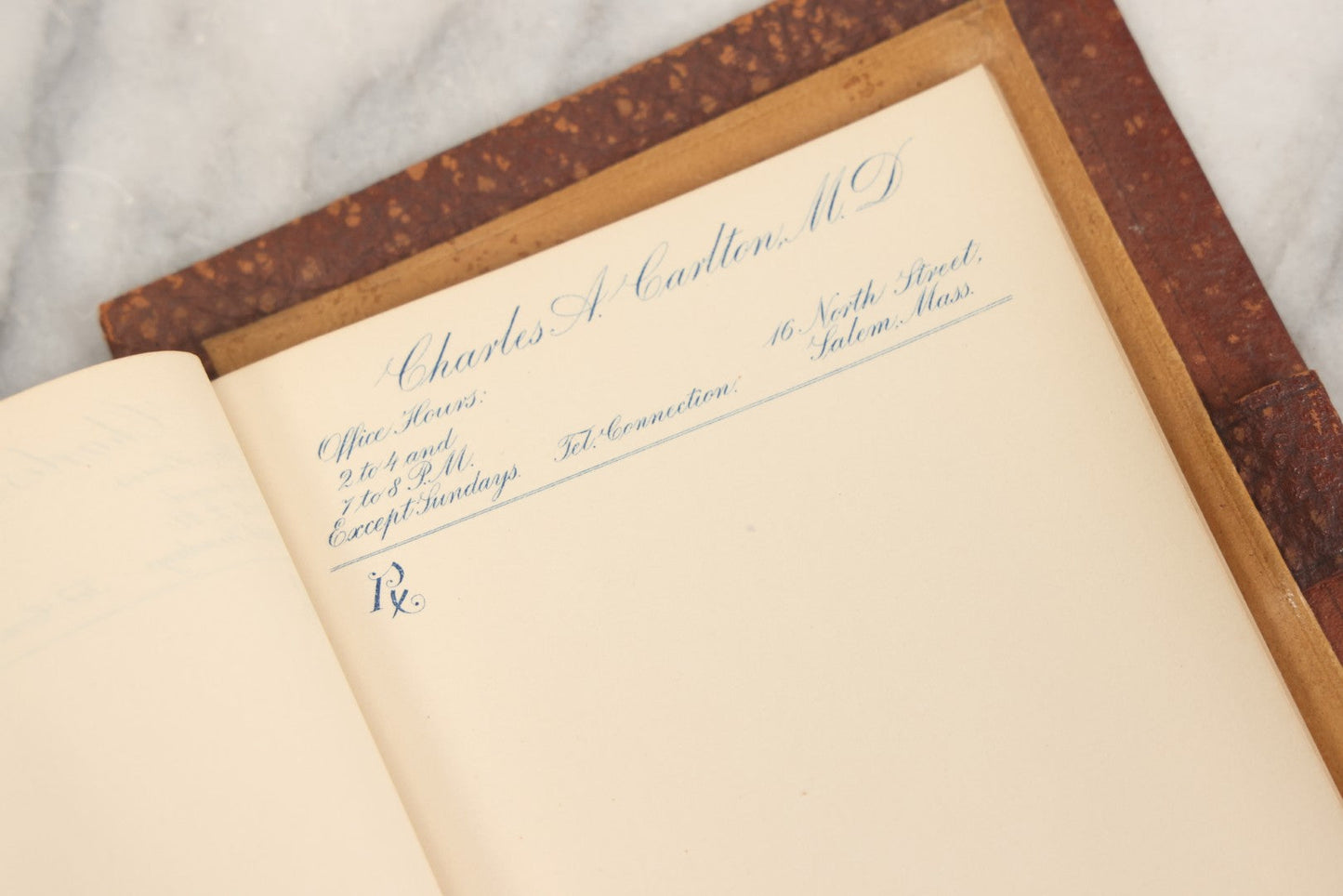 Lot 019 - Antique Leather-Covered Prescription Pad Belonging To Charles A. Carlton, M.D., Salem, Massachusetts, With Decorative Sterling Silver Corners And Unused Prescription Paper