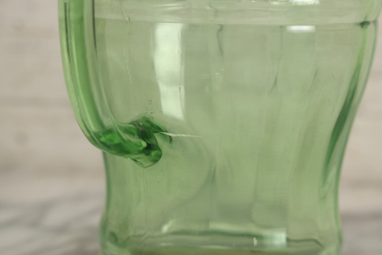 Lot 021 - Antique Uranium Glass Pitcher With Paneled Form, Glows Under Blacklight, Note Chip On Spout And Stress Crack On Handle