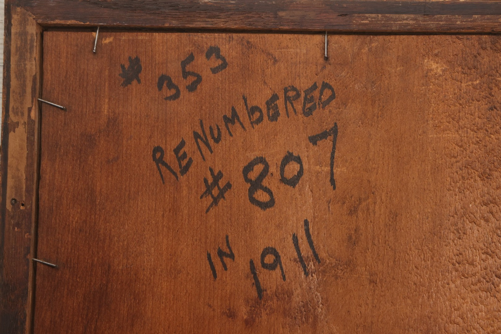 Lot 023 - Antique Photograph Of Steam Locomotive #353 With Four Crew Members On Turntable At Railroad Depot, In Carved Wood Frame, 14-7/8" x 12-5/8"