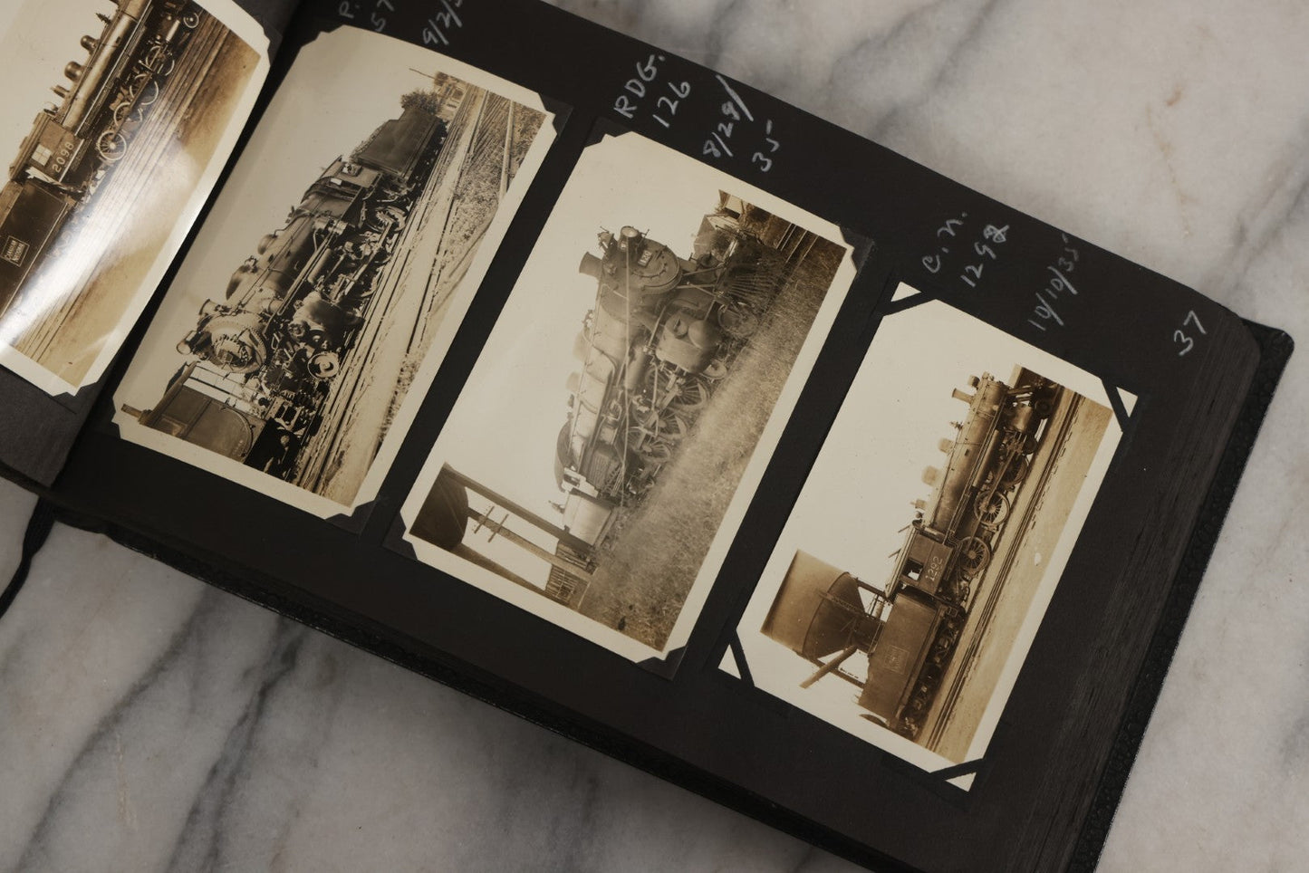 Lot 024 - Extensive Vintage 1934–1936 Snapshot Photograph Album Documenting Locomotives And Trains In The Eastern United States, 200+ Images With Detailed Handwritten Annotations