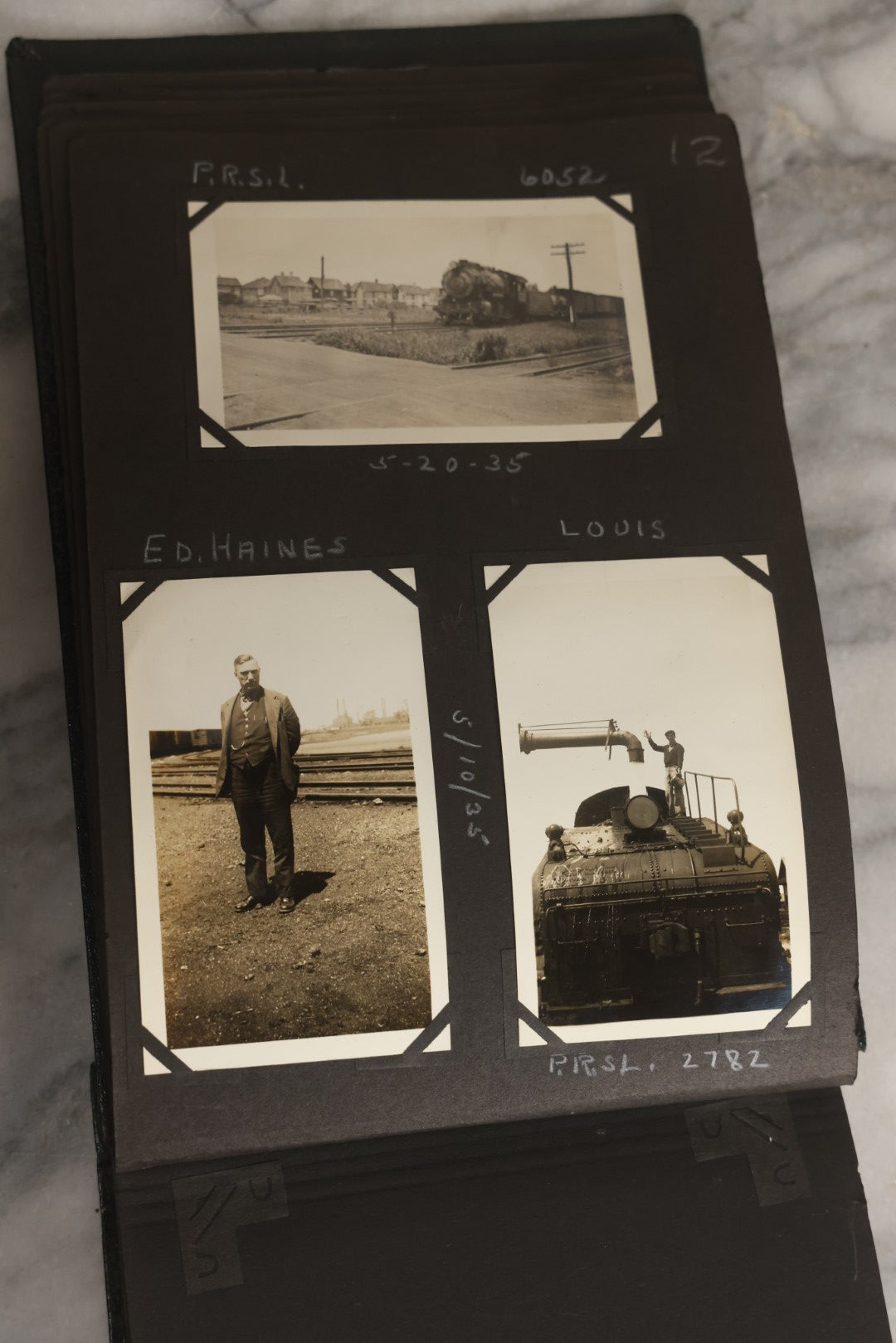 Lot 024 - Extensive Vintage 1934–1936 Snapshot Photograph Album Documenting Locomotives And Trains In The Eastern United States, 200+ Images With Detailed Handwritten Annotations