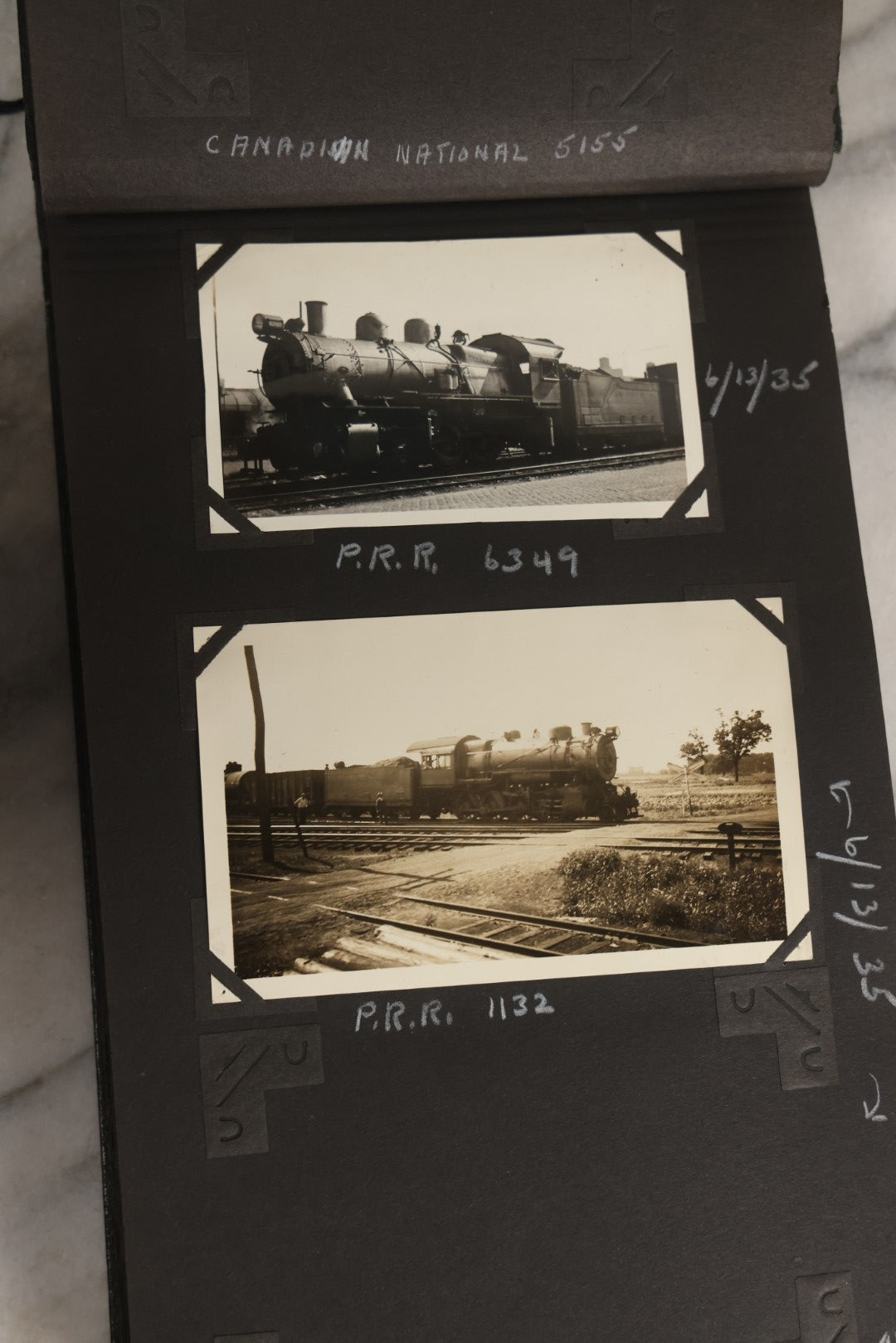 Lot 024 - Extensive Vintage 1934–1936 Snapshot Photograph Album Documenting Locomotives And Trains In The Eastern United States, 200+ Images With Detailed Handwritten Annotations
