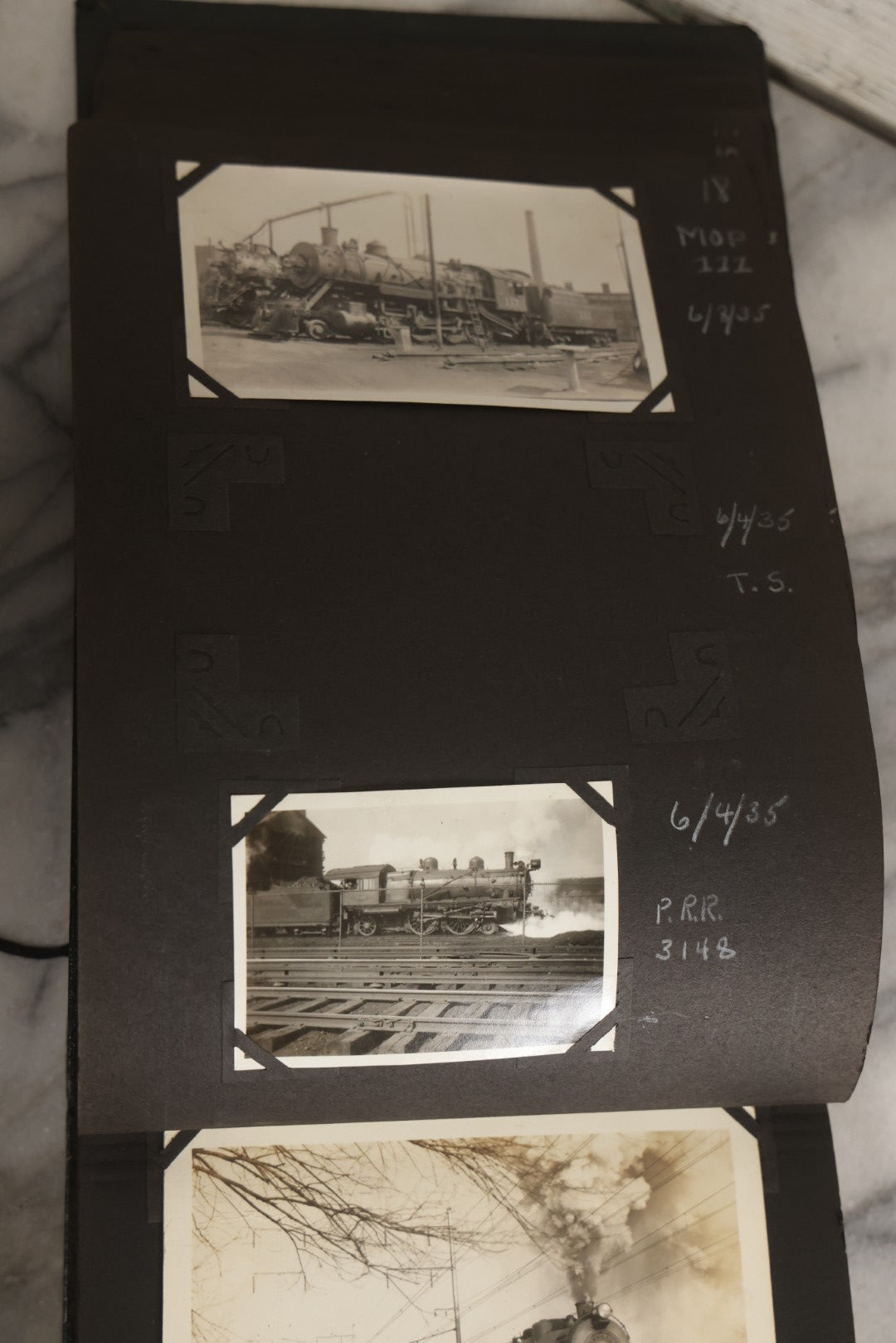 Lot 024 - Extensive Vintage 1934–1936 Snapshot Photograph Album Documenting Locomotives And Trains In The Eastern United States, 200+ Images With Detailed Handwritten Annotations