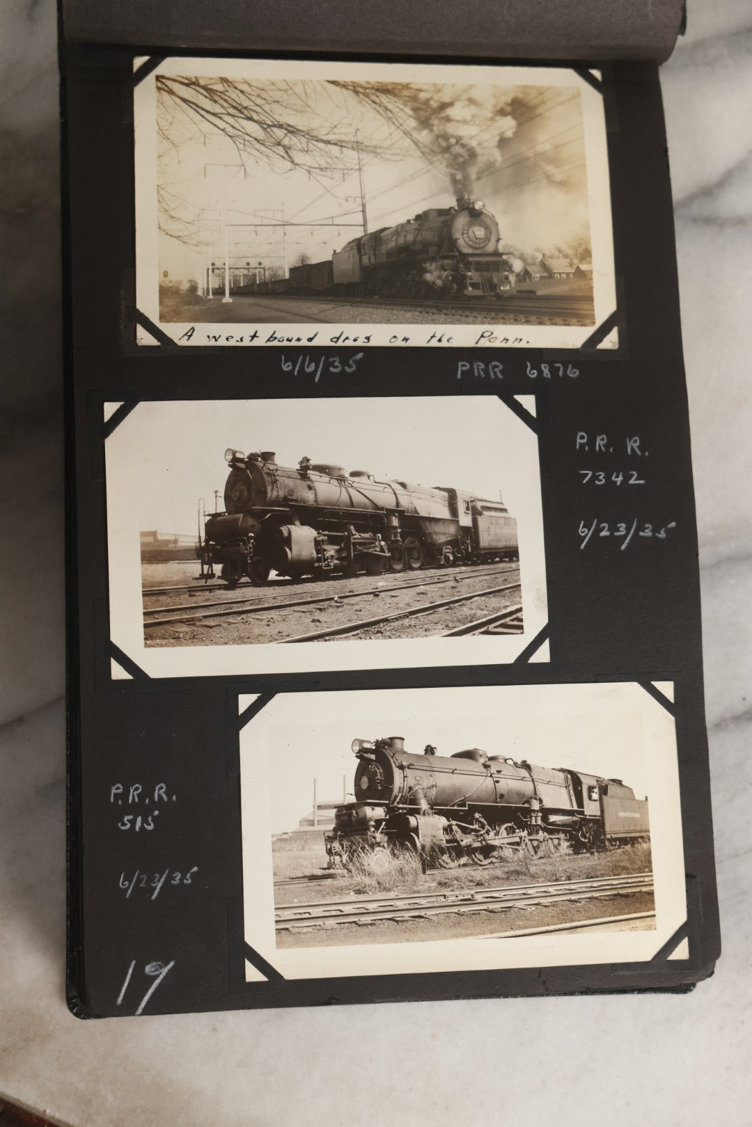 Lot 024 - Extensive Vintage 1934–1936 Snapshot Photograph Album Documenting Locomotives And Trains In The Eastern United States, 200+ Images With Detailed Handwritten Annotations
