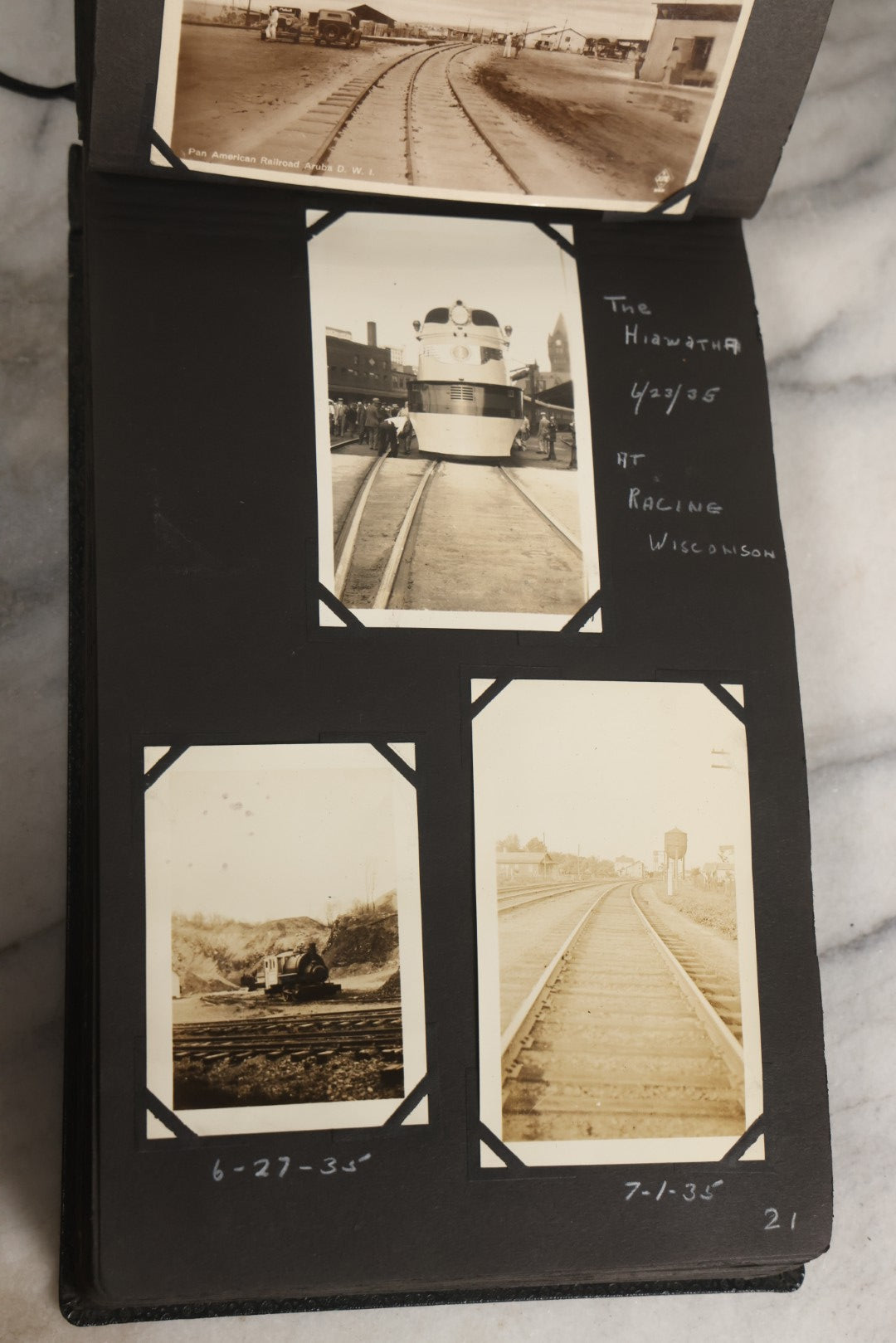 Lot 024 - Extensive Vintage 1934–1936 Snapshot Photograph Album Documenting Locomotives And Trains In The Eastern United States, 200+ Images With Detailed Handwritten Annotations
