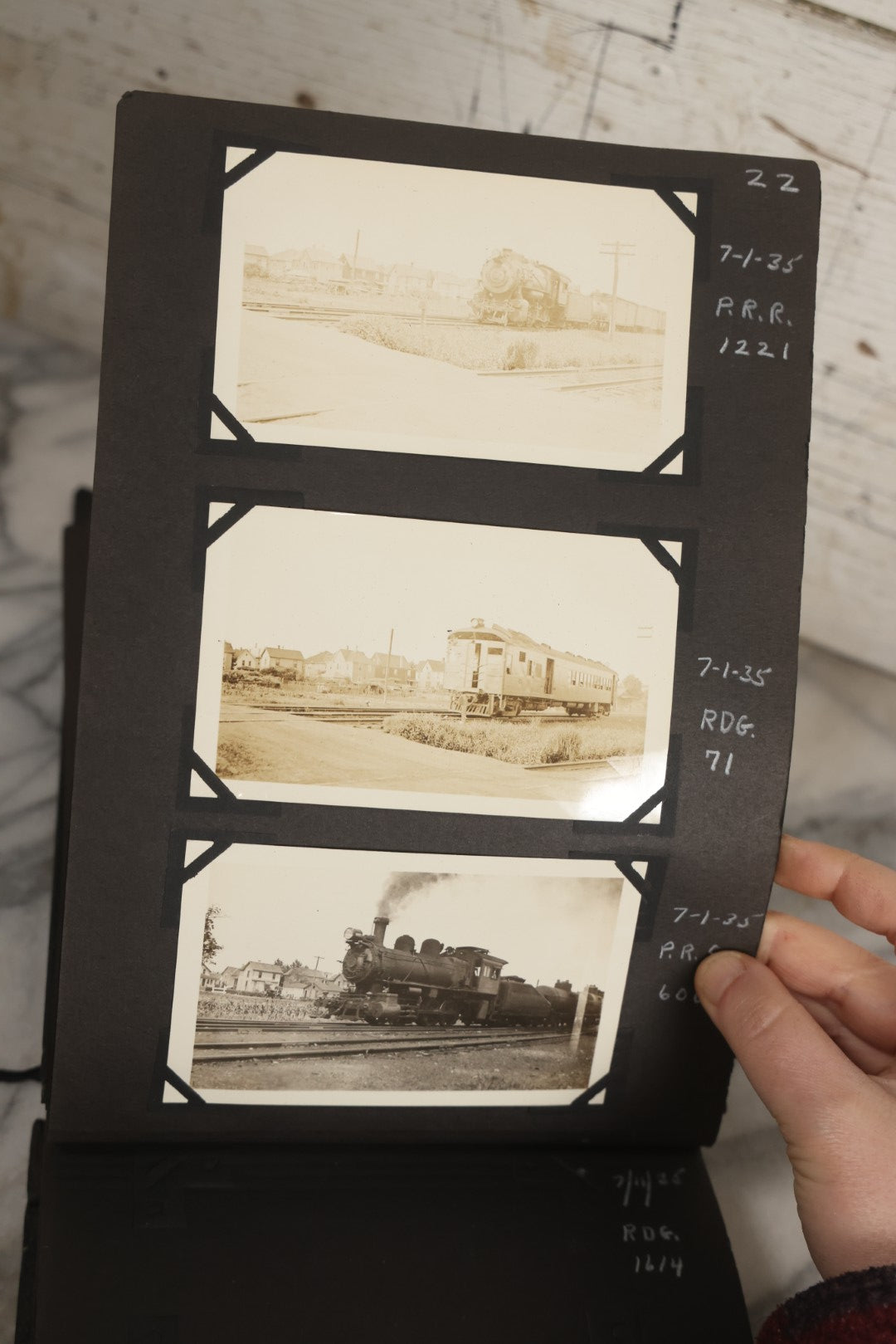 Lot 024 - Extensive Vintage 1934–1936 Snapshot Photograph Album Documenting Locomotives And Trains In The Eastern United States, 200+ Images With Detailed Handwritten Annotations