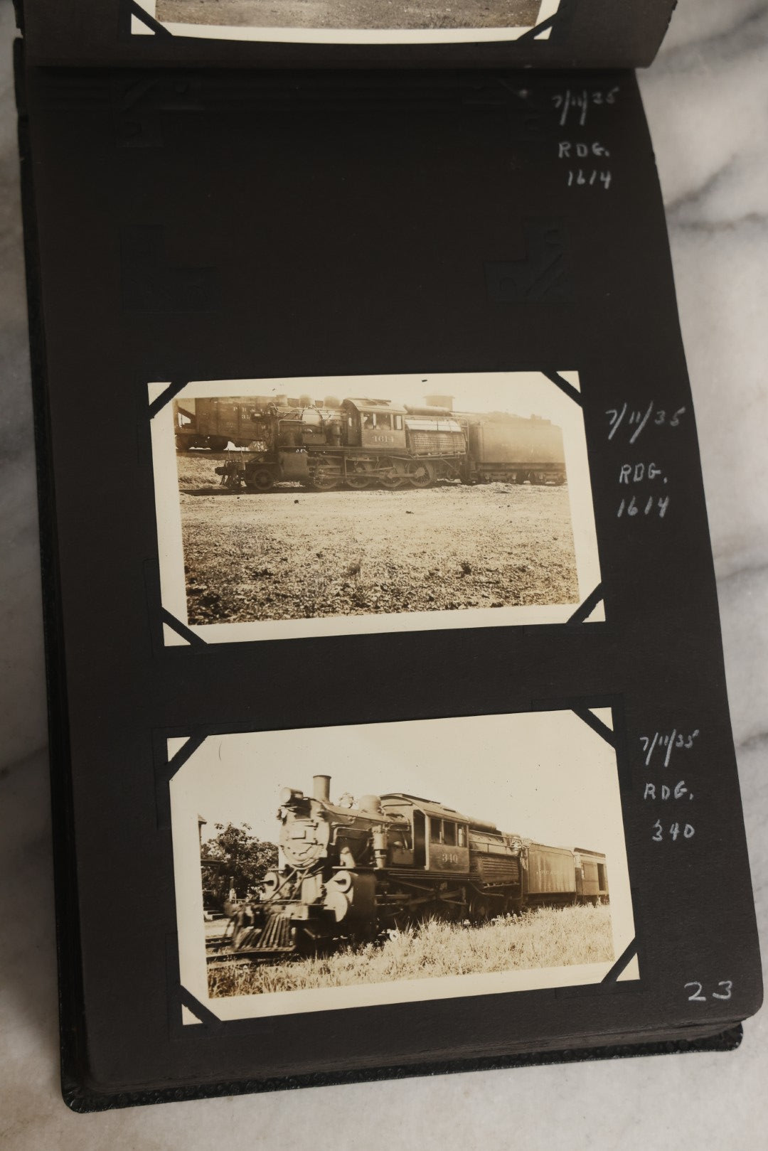Lot 024 - Extensive Vintage 1934–1936 Snapshot Photograph Album Documenting Locomotives And Trains In The Eastern United States, 200+ Images With Detailed Handwritten Annotations