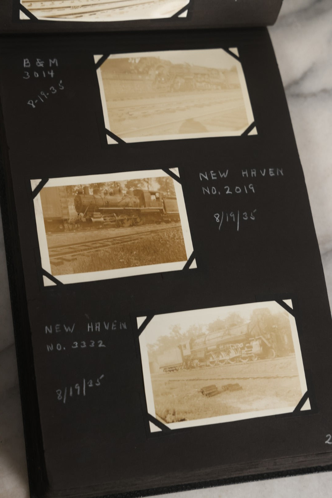 Lot 024 - Extensive Vintage 1934–1936 Snapshot Photograph Album Documenting Locomotives And Trains In The Eastern United States, 200+ Images With Detailed Handwritten Annotations