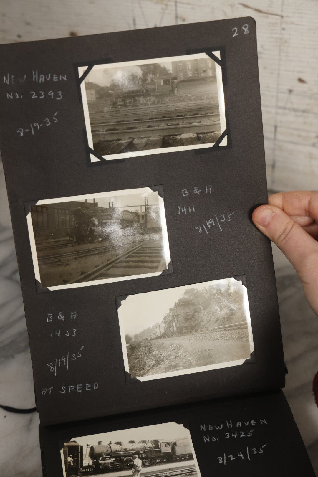 Lot 024 - Extensive Vintage 1934–1936 Snapshot Photograph Album Documenting Locomotives And Trains In The Eastern United States, 200+ Images With Detailed Handwritten Annotations