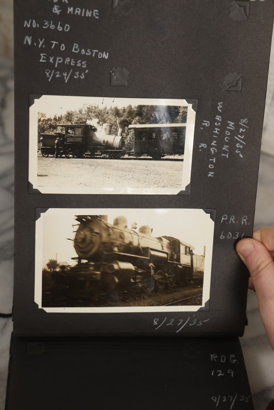 Lot 024 - Extensive Vintage 1934–1936 Snapshot Photograph Album Documenting Locomotives And Trains In The Eastern United States, 200+ Images With Detailed Handwritten Annotations