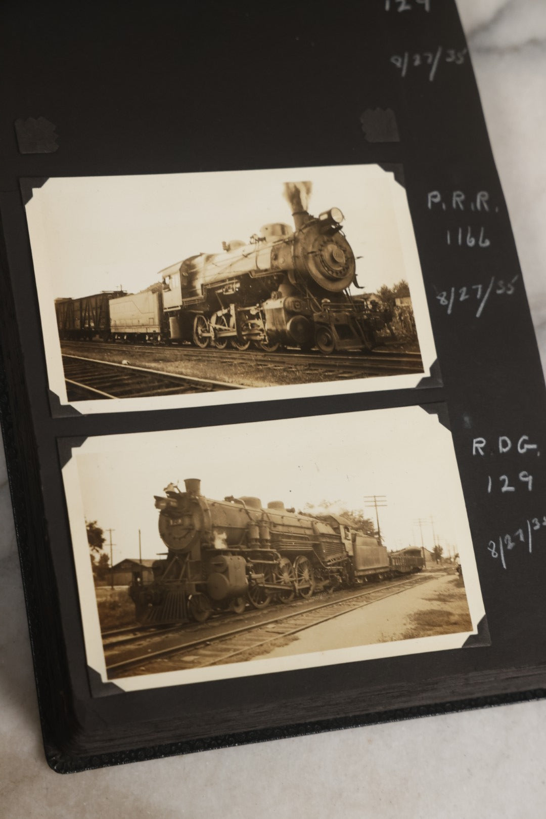 Lot 024 - Extensive Vintage 1934–1936 Snapshot Photograph Album Documenting Locomotives And Trains In The Eastern United States, 200+ Images With Detailed Handwritten Annotations