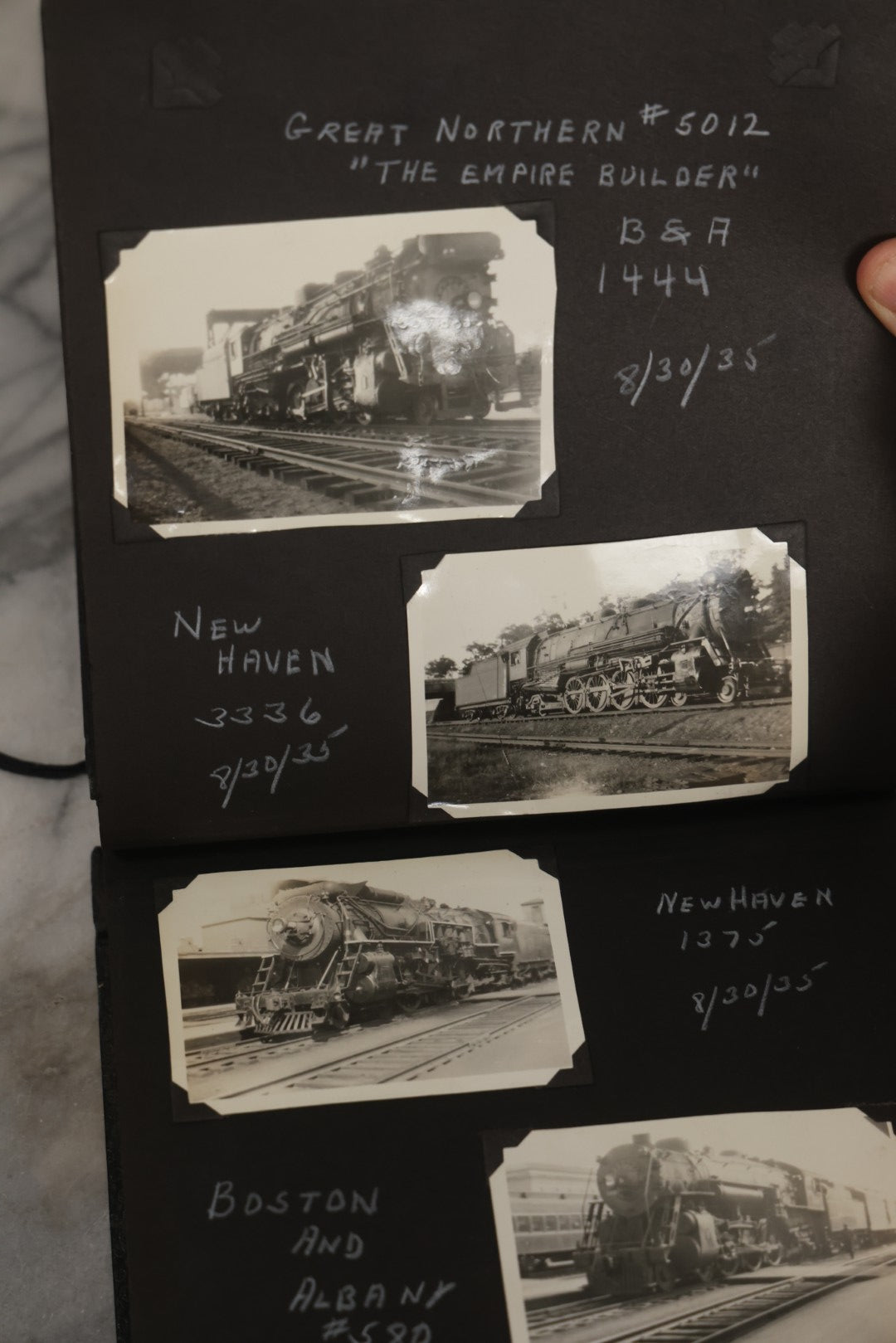 Lot 024 - Extensive Vintage 1934–1936 Snapshot Photograph Album Documenting Locomotives And Trains In The Eastern United States, 200+ Images With Detailed Handwritten Annotations