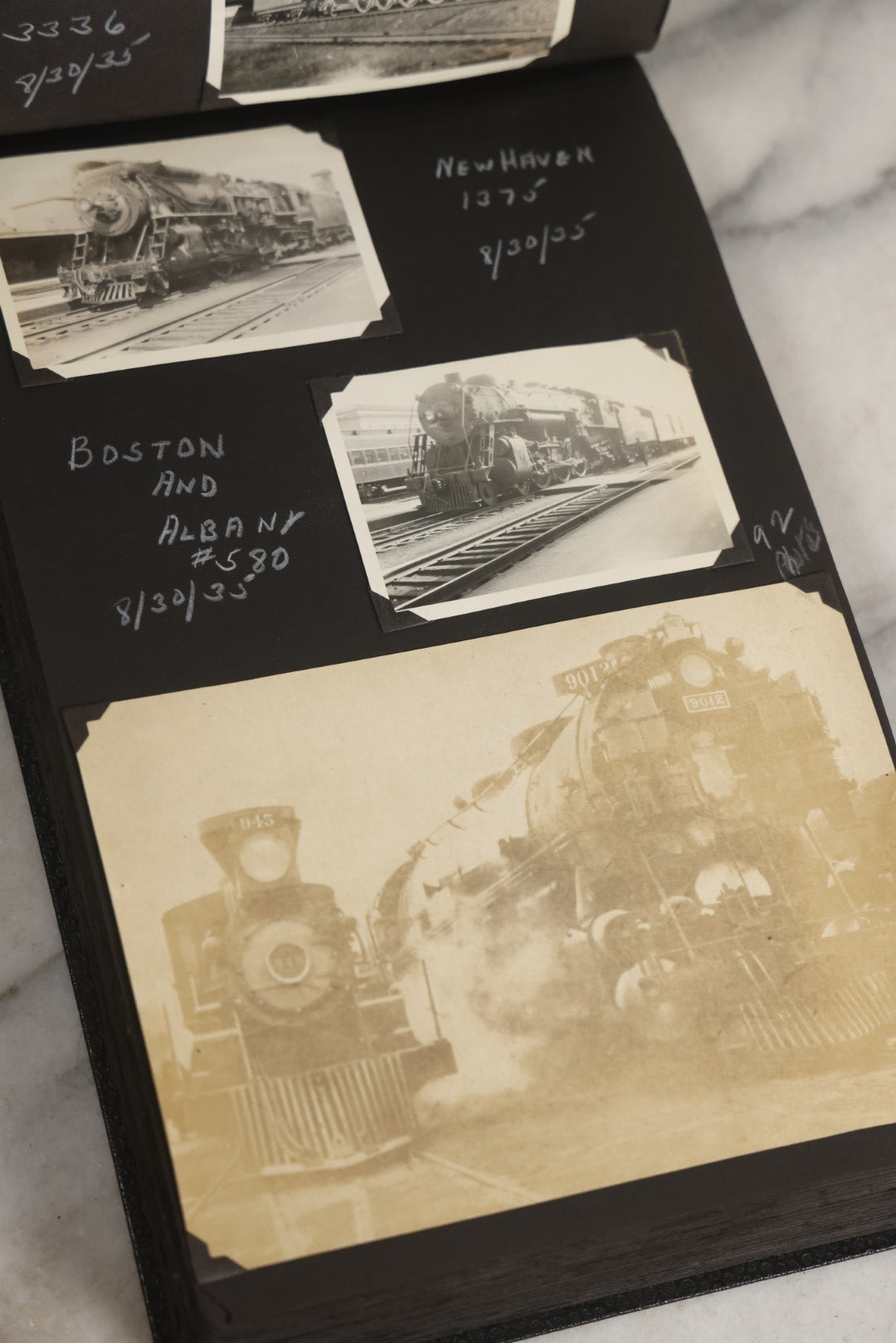 Lot 024 - Extensive Vintage 1934–1936 Snapshot Photograph Album Documenting Locomotives And Trains In The Eastern United States, 200+ Images With Detailed Handwritten Annotations