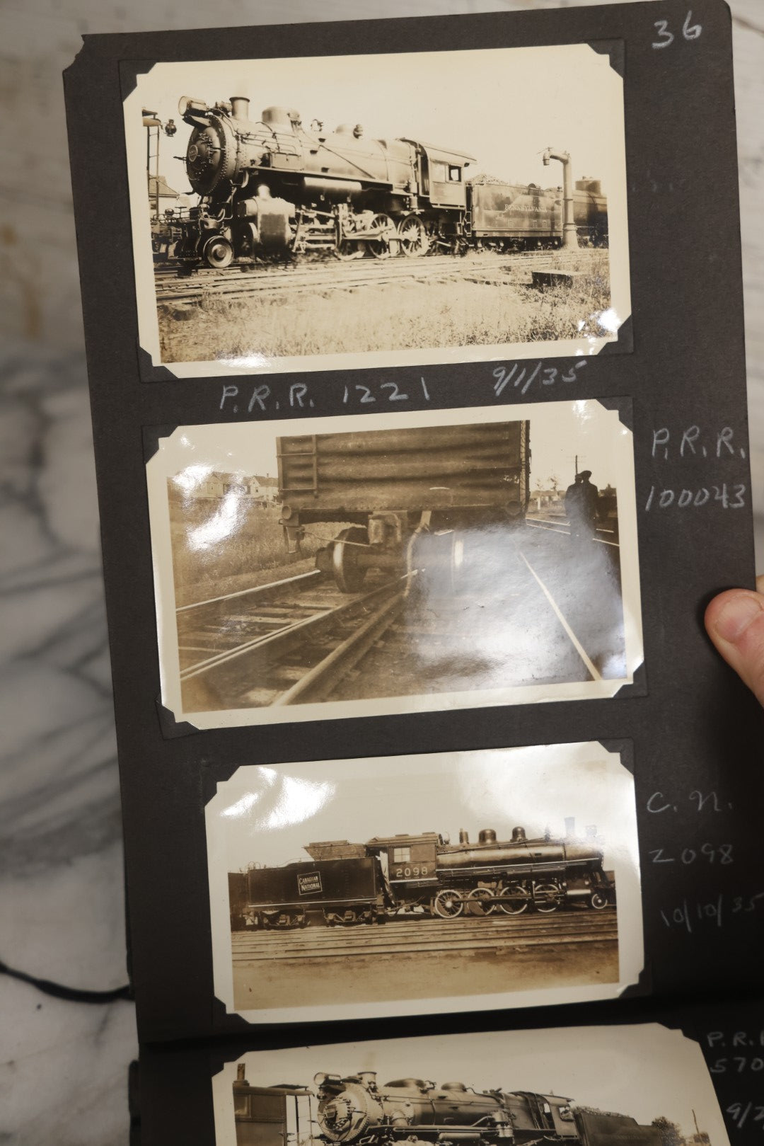 Lot 024 - Extensive Vintage 1934–1936 Snapshot Photograph Album Documenting Locomotives And Trains In The Eastern United States, 200+ Images With Detailed Handwritten Annotations
