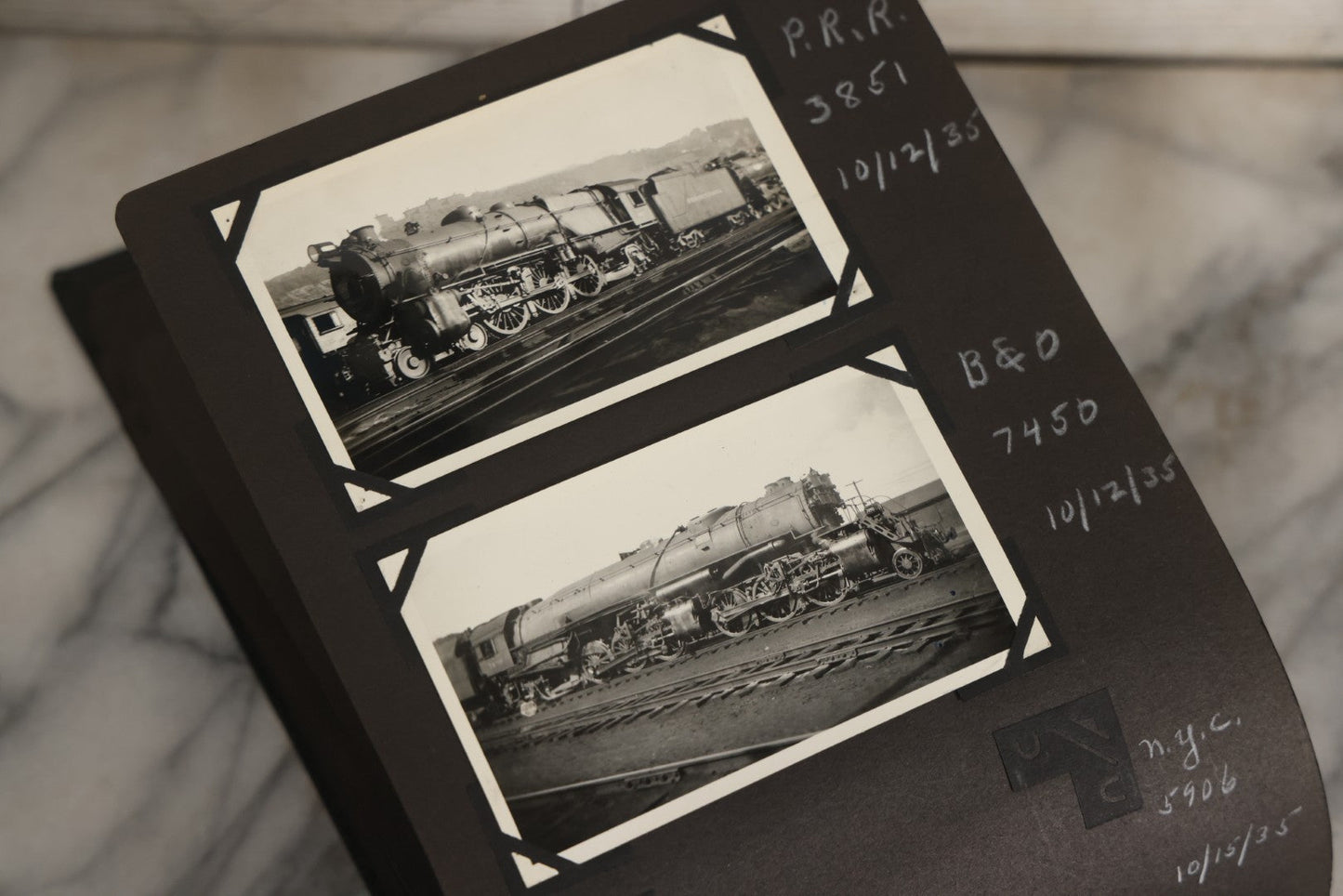 Lot 024 - Extensive Vintage 1934–1936 Snapshot Photograph Album Documenting Locomotives And Trains In The Eastern United States, 200+ Images With Detailed Handwritten Annotations