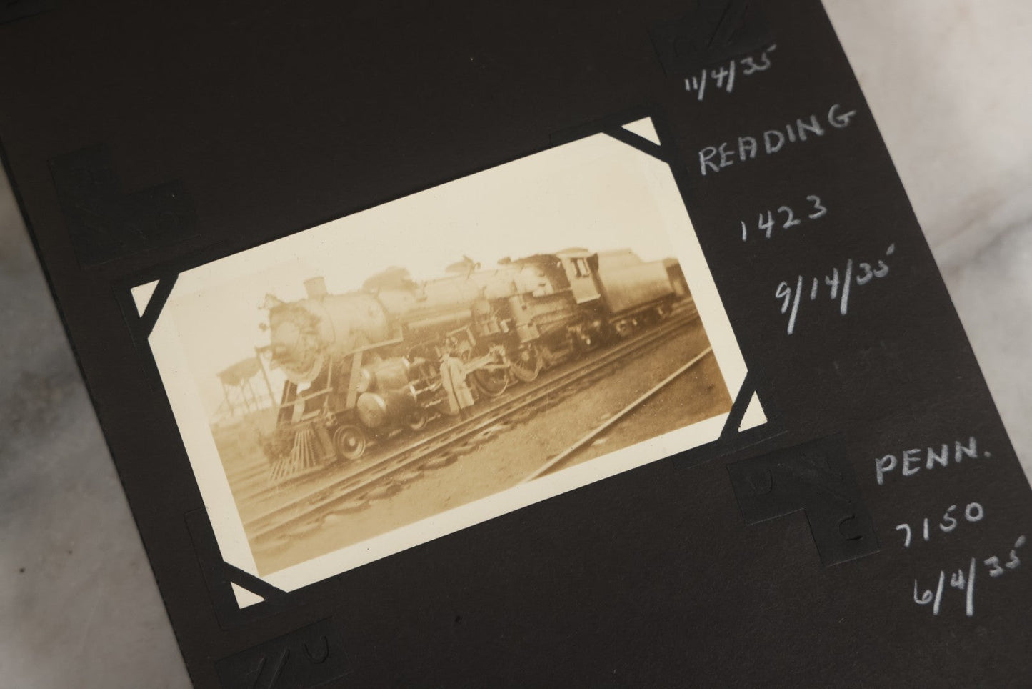 Lot 024 - Extensive Vintage 1934–1936 Snapshot Photograph Album Documenting Locomotives And Trains In The Eastern United States, 200+ Images With Detailed Handwritten Annotations