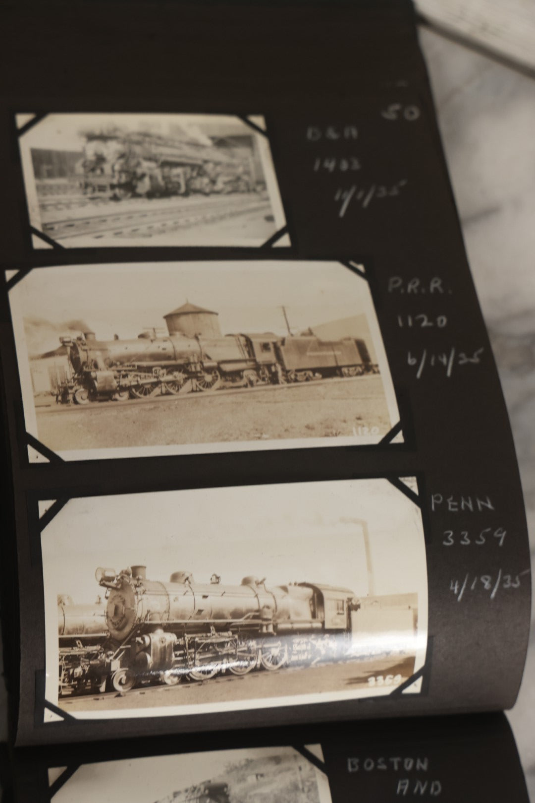 Lot 024 - Extensive Vintage 1934–1936 Snapshot Photograph Album Documenting Locomotives And Trains In The Eastern United States, 200+ Images With Detailed Handwritten Annotations