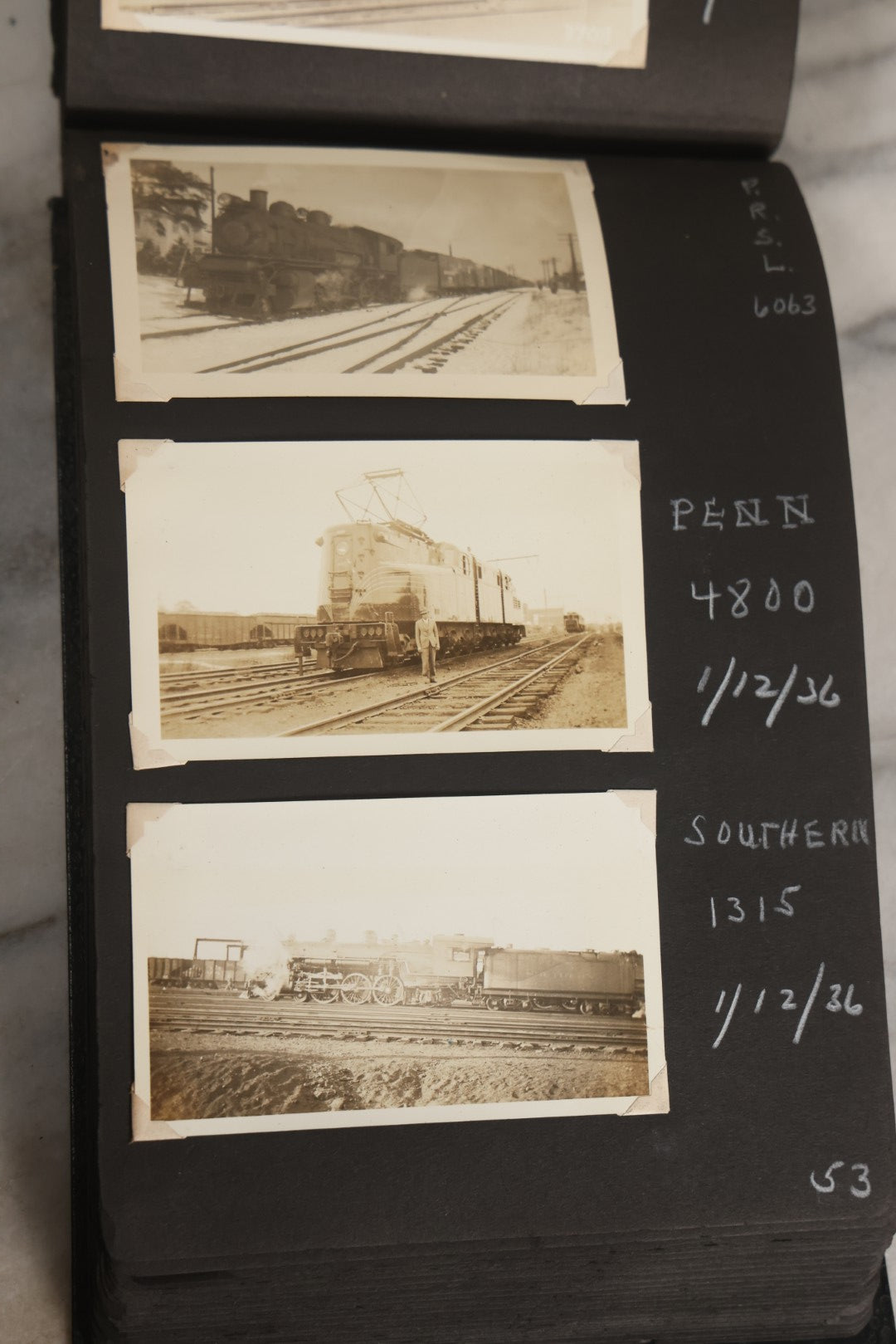 Lot 024 - Extensive Vintage 1934–1936 Snapshot Photograph Album Documenting Locomotives And Trains In The Eastern United States, 200+ Images With Detailed Handwritten Annotations